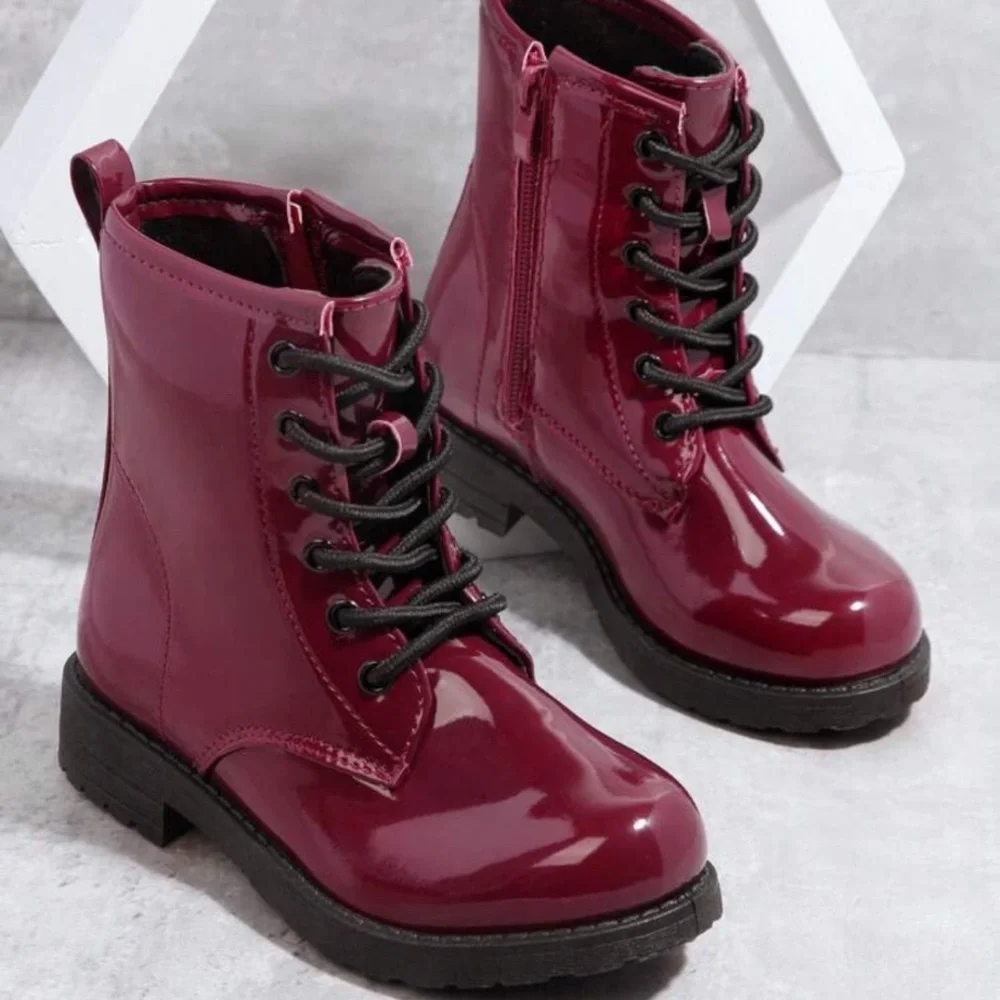 Kids Burgundy Combat Boots